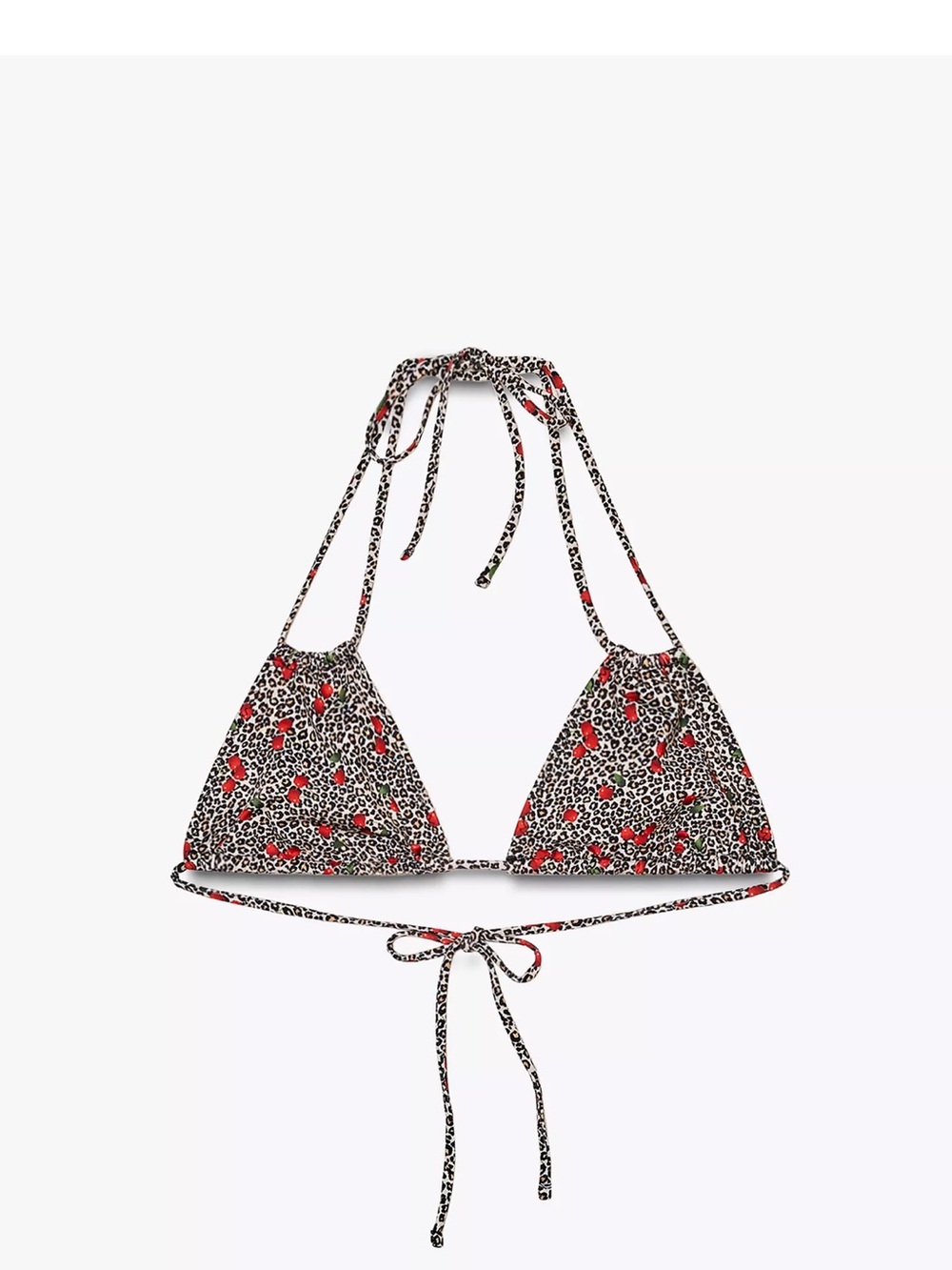 Zara Triangle Halter Bikini Top in Black & Red animal/cherry Print